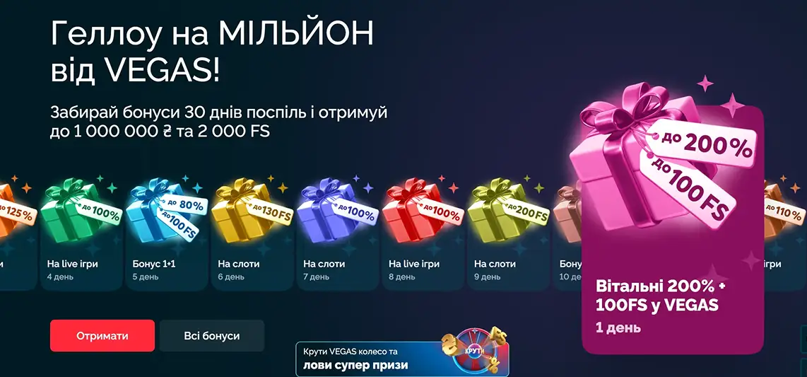 Раздел бонусов и акций на сайте Vegas Casino